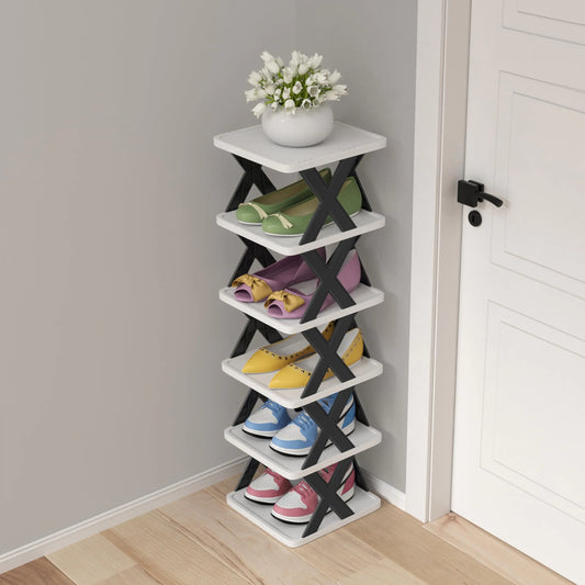 6 Tier Narrow Shoe Rack Small Stackable Shoe Stand Space Saving Furniture