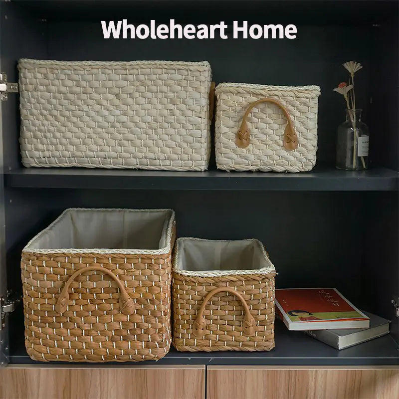 Rectangular Woven Storage Baskets with Handles