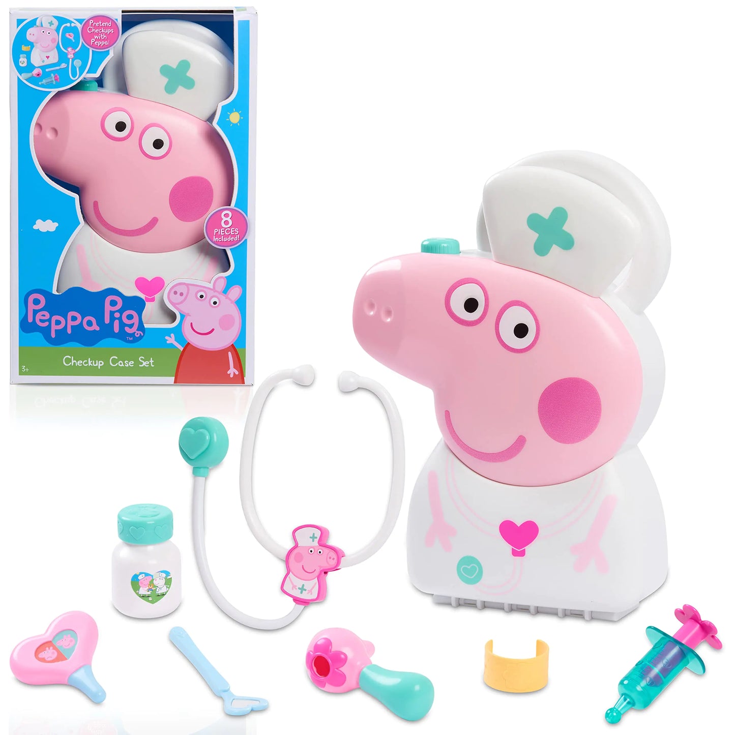Peppa Pig Checkup Case Set with Carry Handle 8-Piece Doctor Kit for Kids with Stethoscope Kids Toys for Ages 3 Up by Just Play