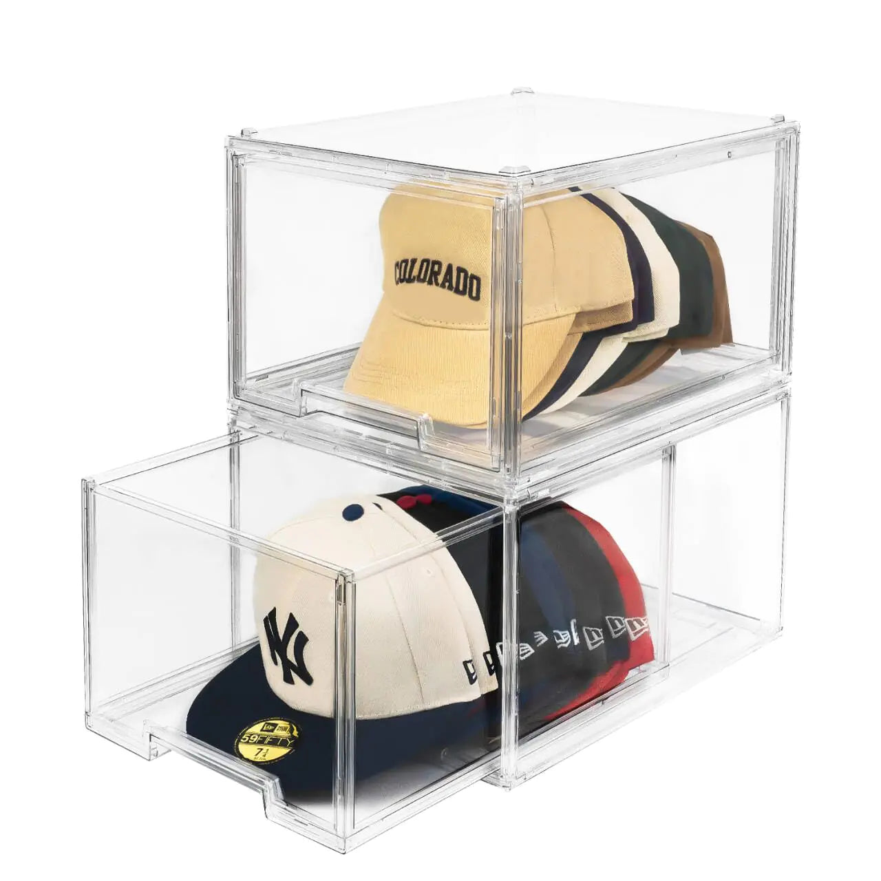 SCAVATA Hat Organizers Stackable Clear Baseball Caps Holder Box 2 pack