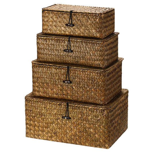 Woanger Set of 4 Seagrass Woven Wickers Basket with Lids