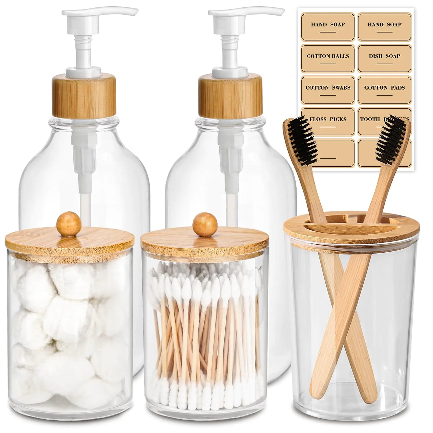 ALPIRIRAL Bamboo Bathroom Accessory Set 5 Pcs Boho Bathroom Accessories Sets