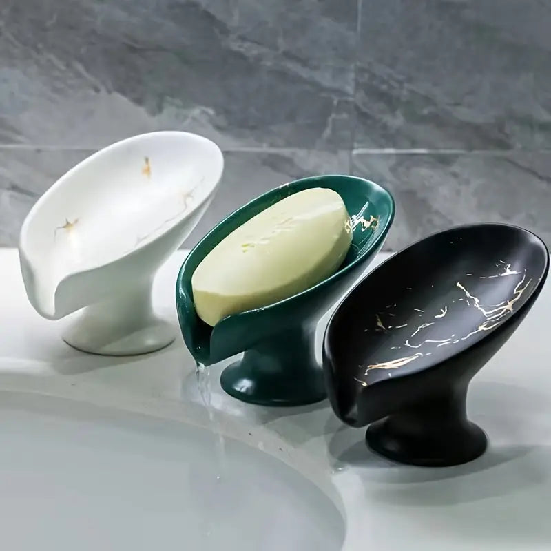 Marbled Ceramic Leaf-Shaped Soap Dish for Bathroom