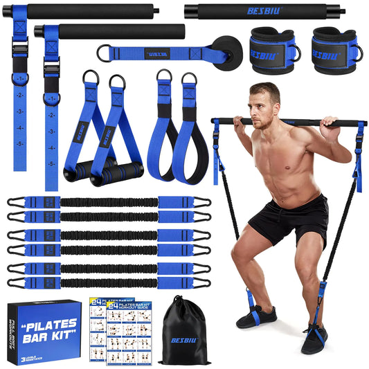 Pilates Bar Kit with Resistance Bands for Working Out 210lbs