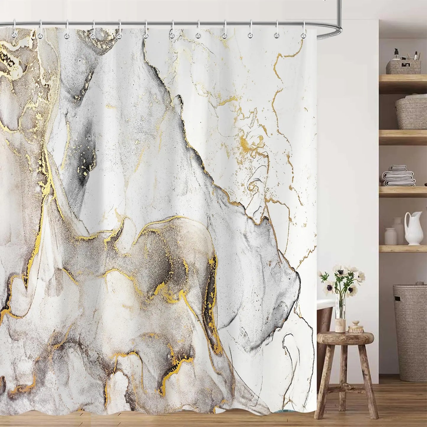 Emwnodti White Marble Shower Curtain