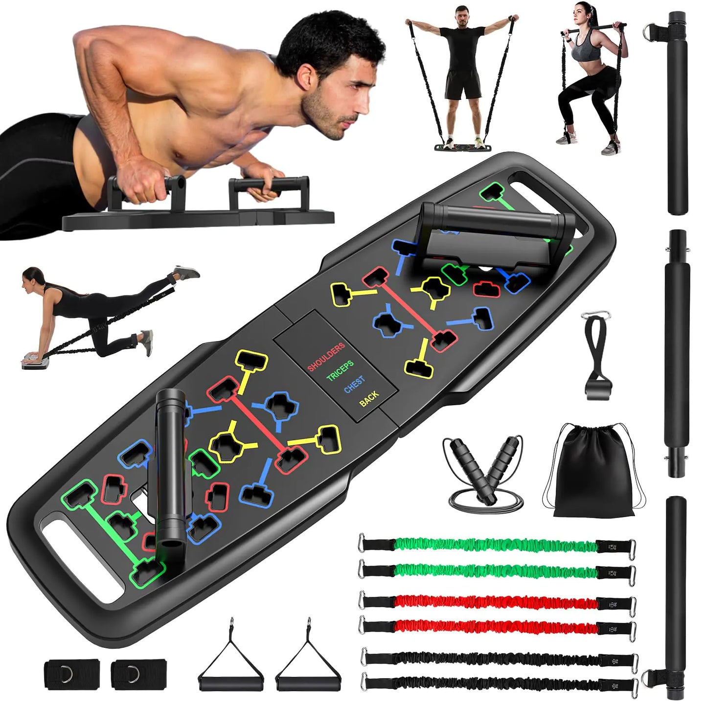 KUYOU Portable Home Gym Workout Equipment Push Up Board Pilates Bar & Fitness Accessories