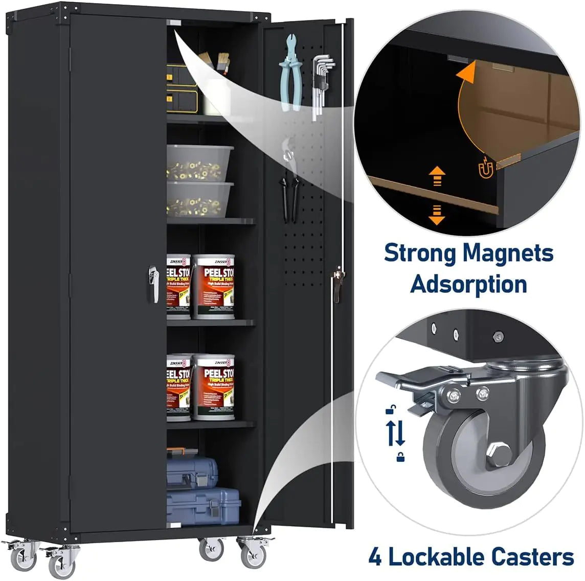 Garage Storage Cabinet With Wheels & Pegboard