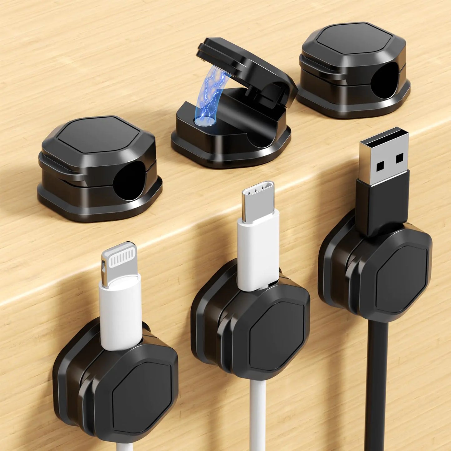 6 Pack Magnetic Cable Clips Cable Smooth Adjustable Cord Organizer Holder