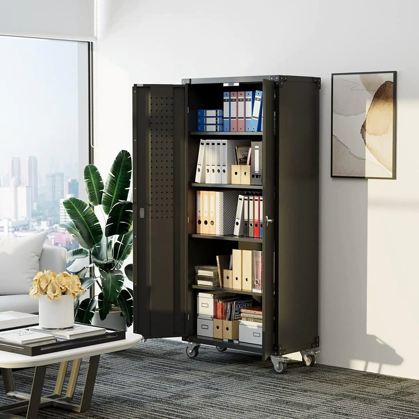 Garage Storage Cabinet With Wheels & Pegboard