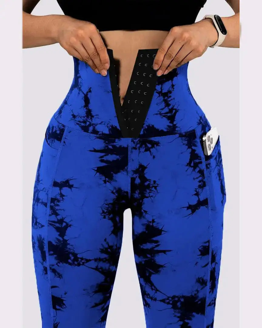 Women's Tie-Dye Patchwork Yoga Leggings with Pockets
