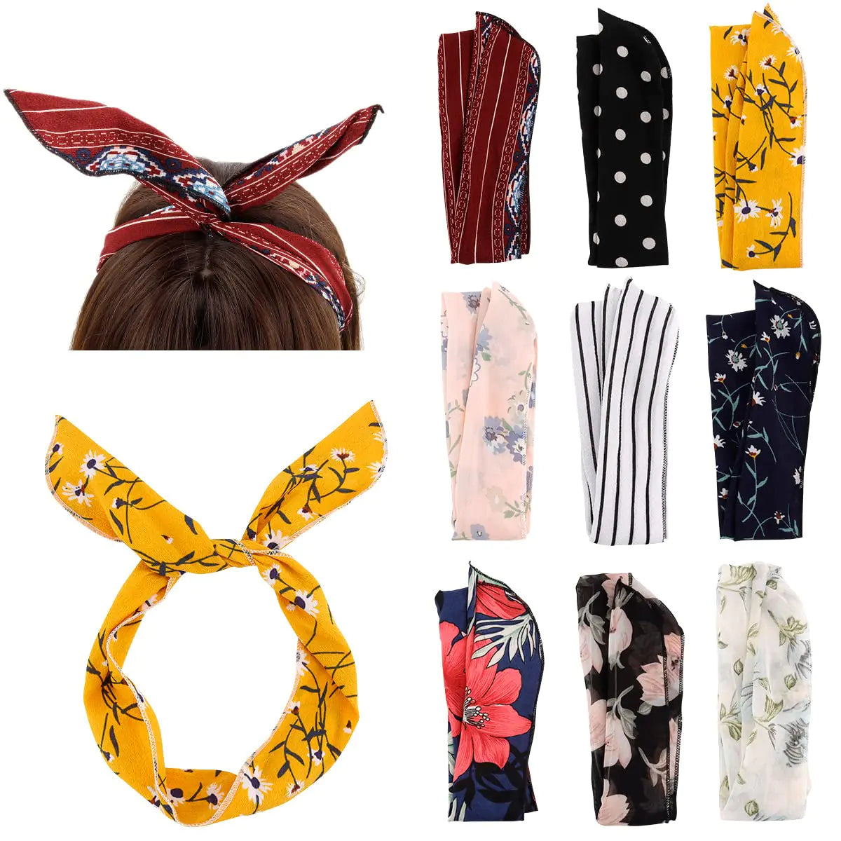 Hapdoo 9Pcs Adjustable Wired Fabric Twist Headbands