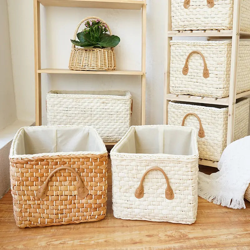 Rectangular Woven Storage Baskets with Handles