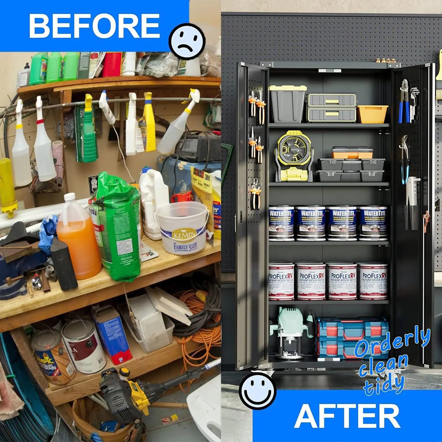 Garage Storage Cabinet With Wheels & Pegboard