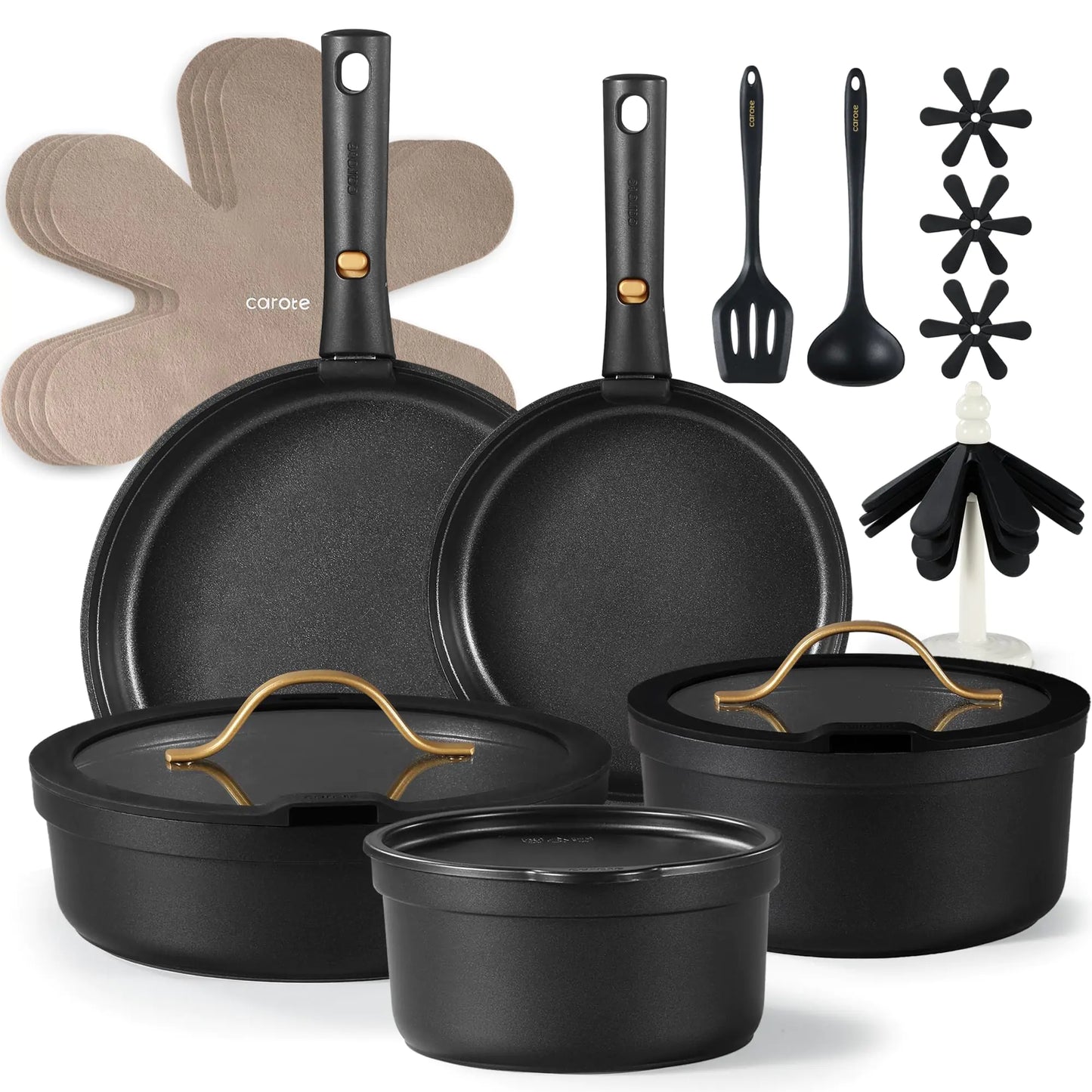 CAROTE 20pcs Pots and Pans Set Non Stick Nonstick Cookware Set Dishwasher/Oven Safe