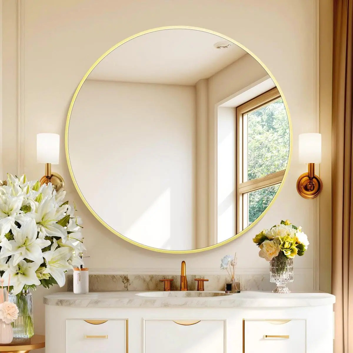 CIVENO 39" Gold Round Mirror Large Circle Metal Frame