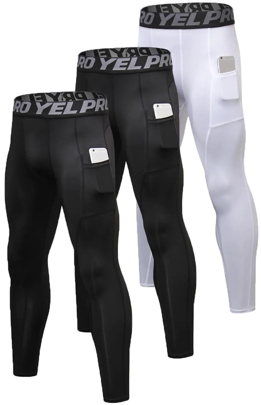 3 Pack Mens Compression Pants Athletic Leggings with Pockets