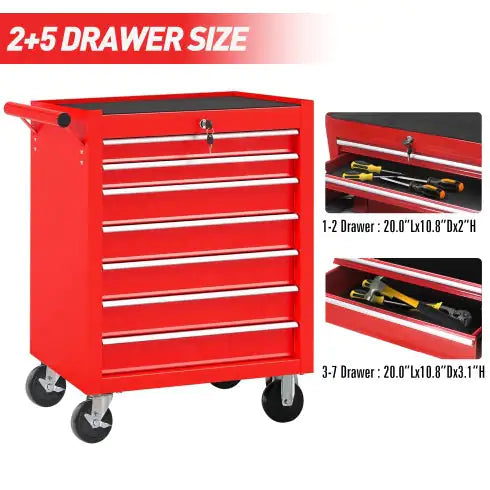Rolling Tool Chest With 7-Drawer Tool Box With Wheels Multifunctional Tool Cart
