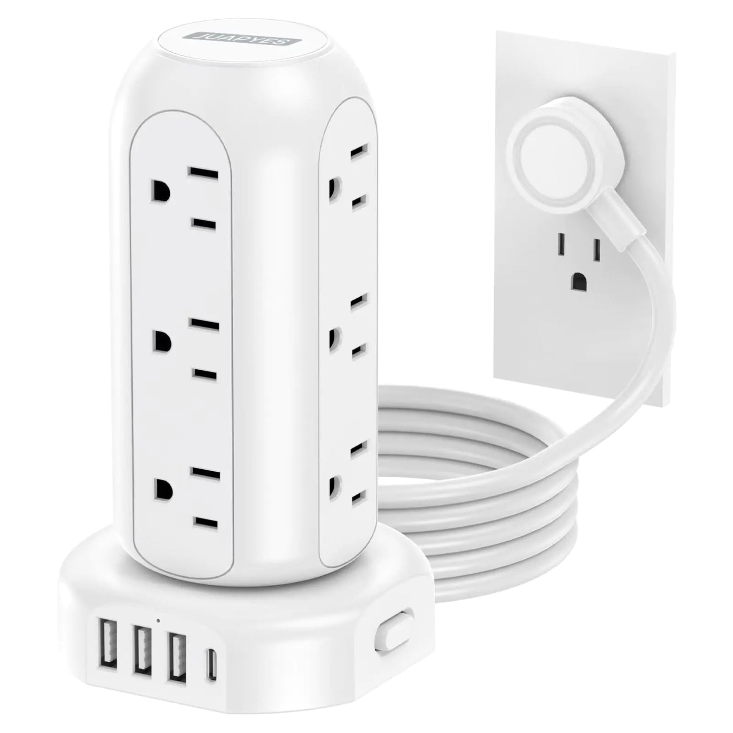 Power Strip Tower PD 20W 12 Outlets and 4 USB Ports Flat Plug Surge Protector with (1 USB C PD 20W) 6.5FT (13A)