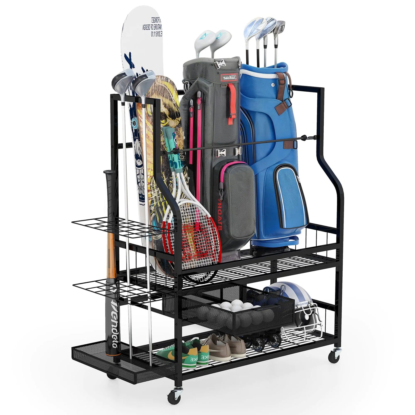 YITAHOME Golf Bag Organizer for Garage 3 Golf Bag Storage Stand with Casters Garage Sports Organizer for Golf Bags Clubs Balls
