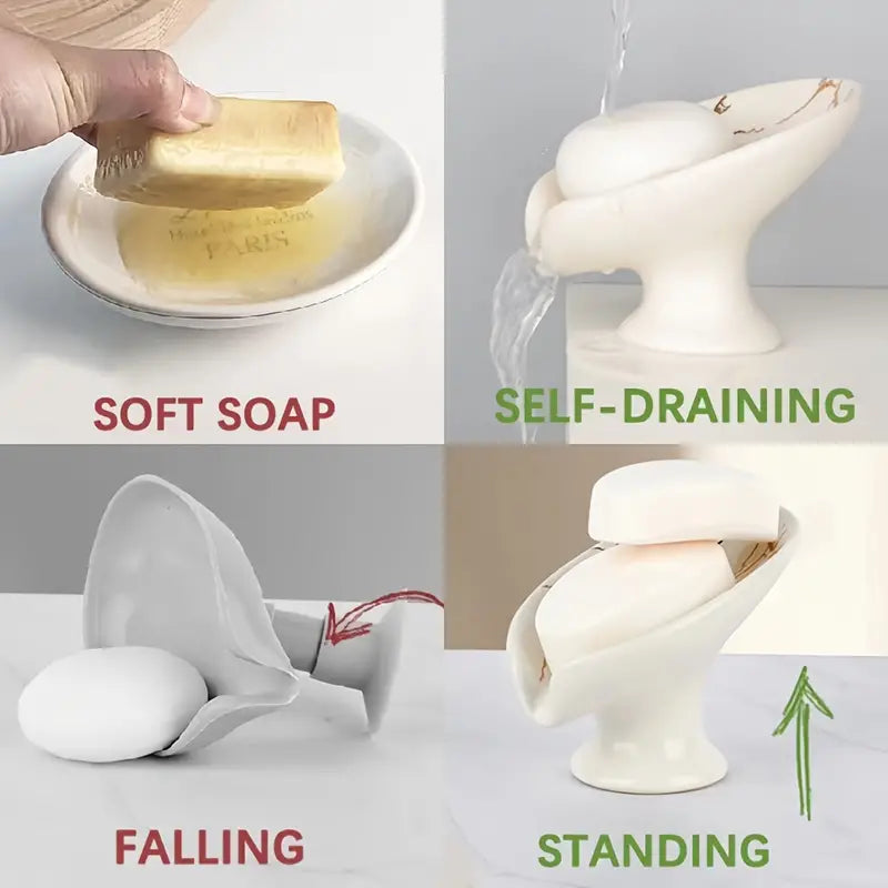 Marbled Ceramic Leaf-Shaped Soap Dish for Bathroom