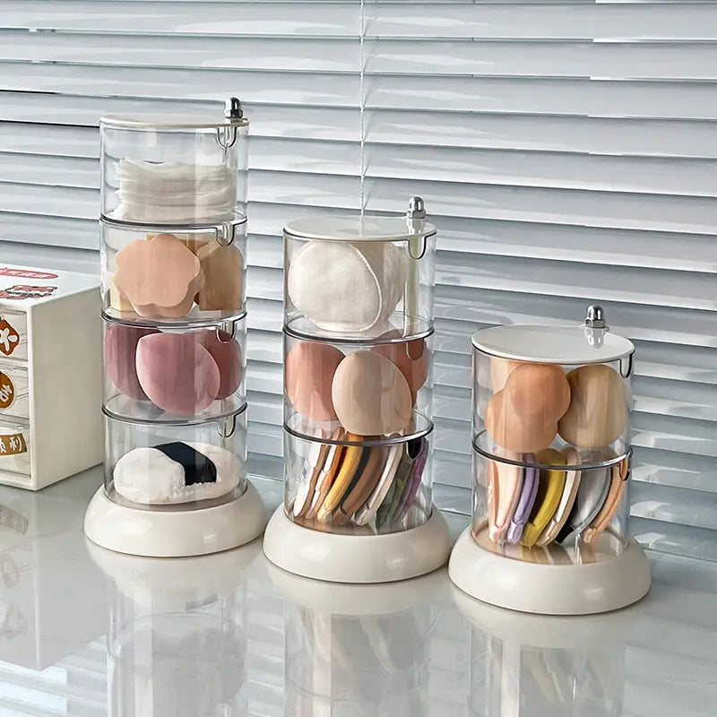 Rotatable Clear Jewelry Organizer with Lid and Tray
