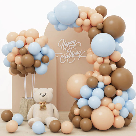 RUBFAC 156pcs Brown Blue Balloon Garland Arch Kit