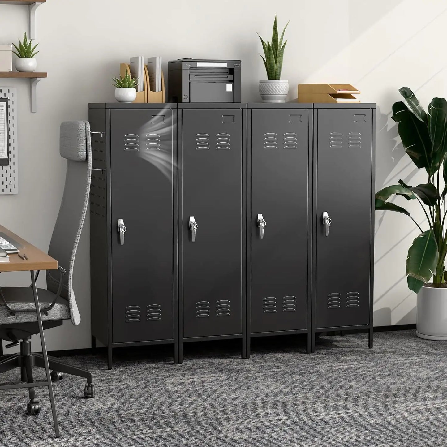 Metal Lockers With Handle, Metal Storage Locker With 2 Pegboard & 5 Hooks