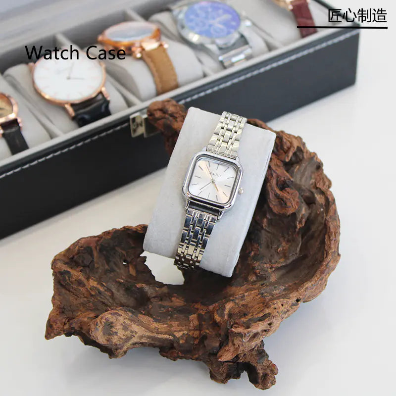 PU Leather 6-Compartment Watch Jewelry Organizer Box